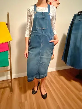 "Aubrey" Vintage Midi Denim Overall Dress - CLEARANCE