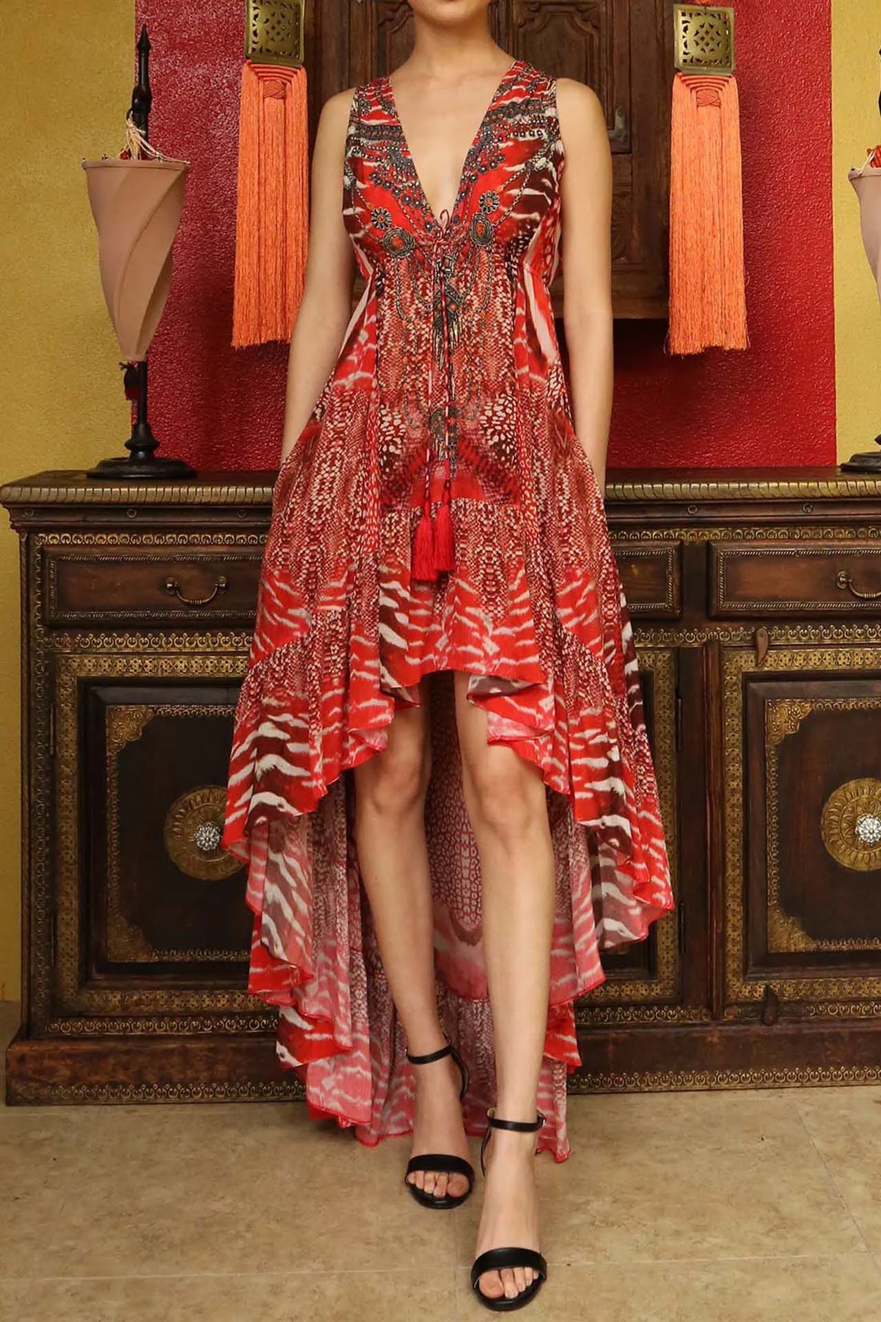 Red High Low Maxi Dress