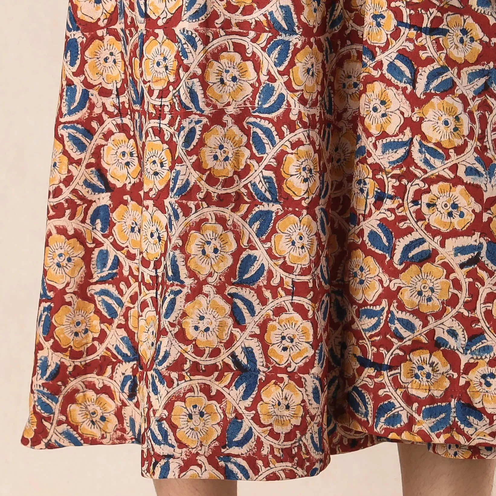Red - Kalamkari Block Printed Cotton Wrap Around Skirt