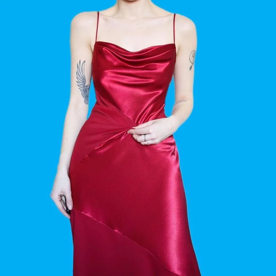 Red slip satin evening dress UK 10