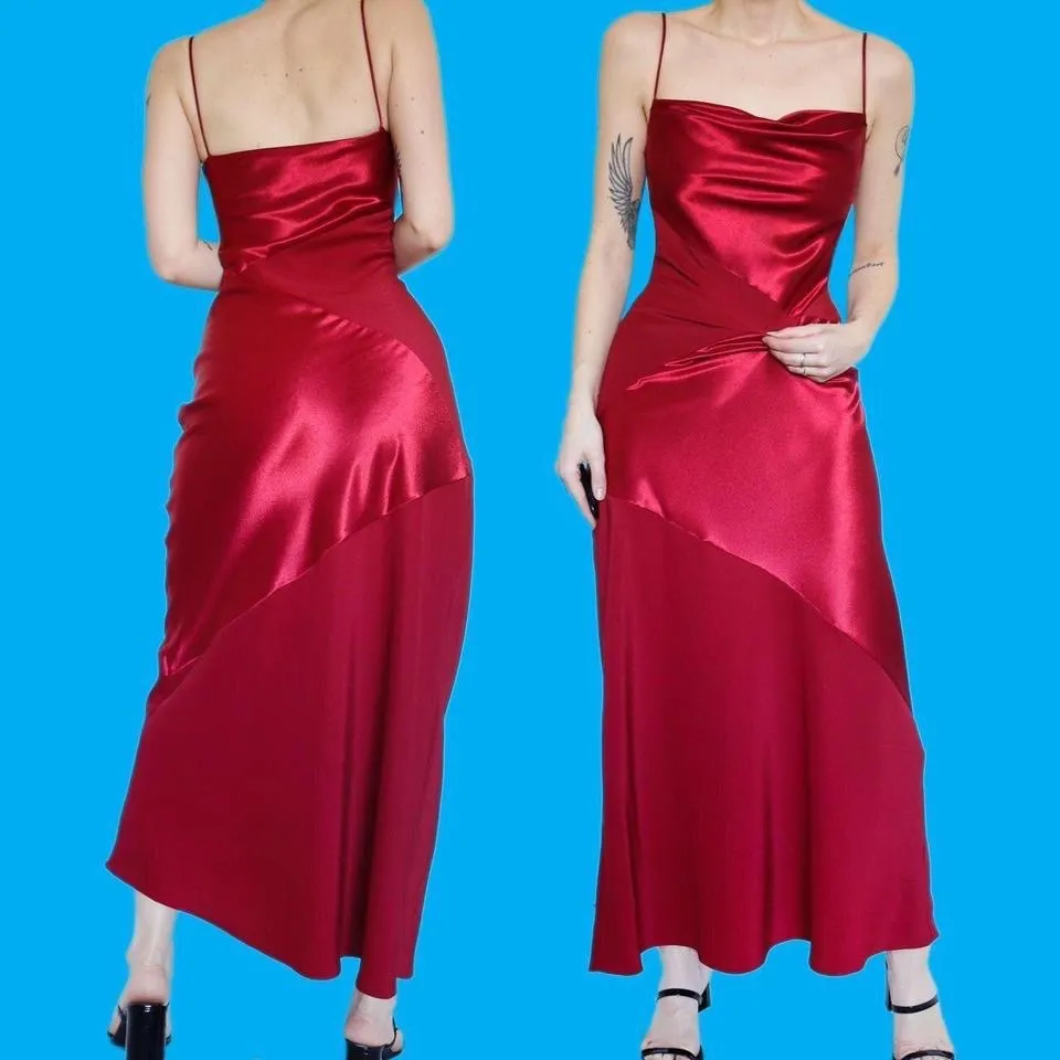 Red slip satin evening dress UK 10