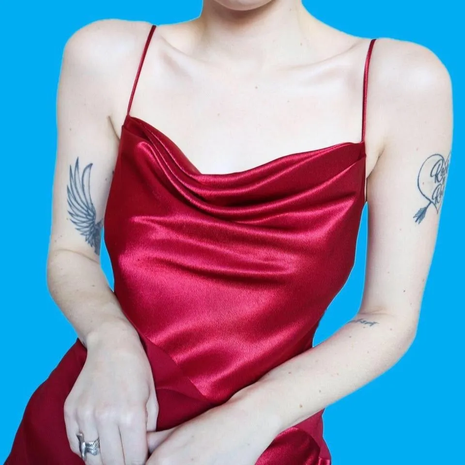 Red slip satin evening dress UK 10
