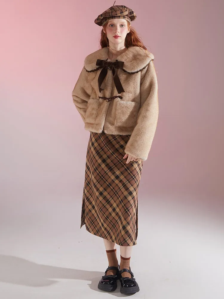 Retro Plaid High Waist Slit Hip Skirt