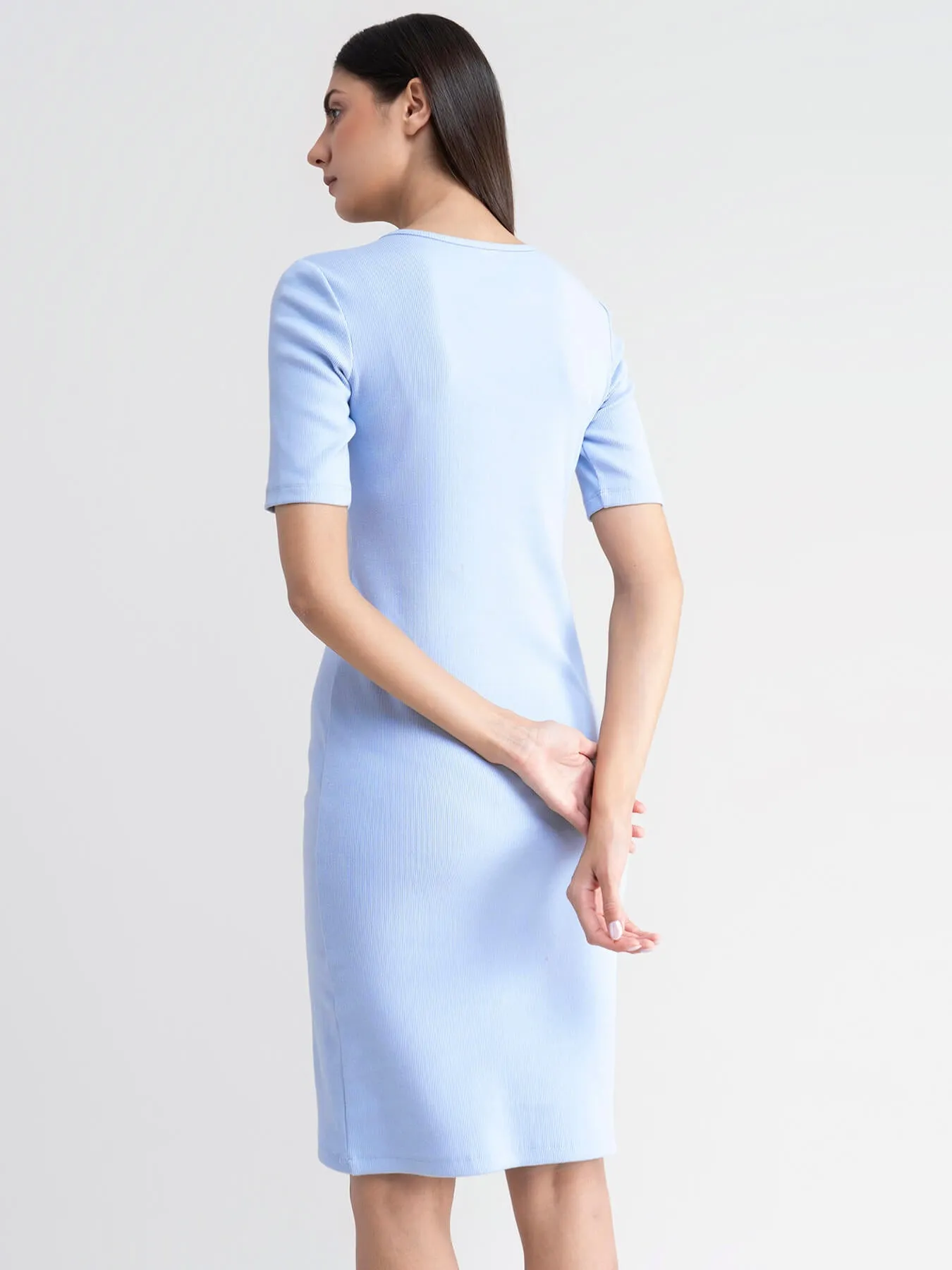 Ribbed Knit Bodycon Dress - Light Blue