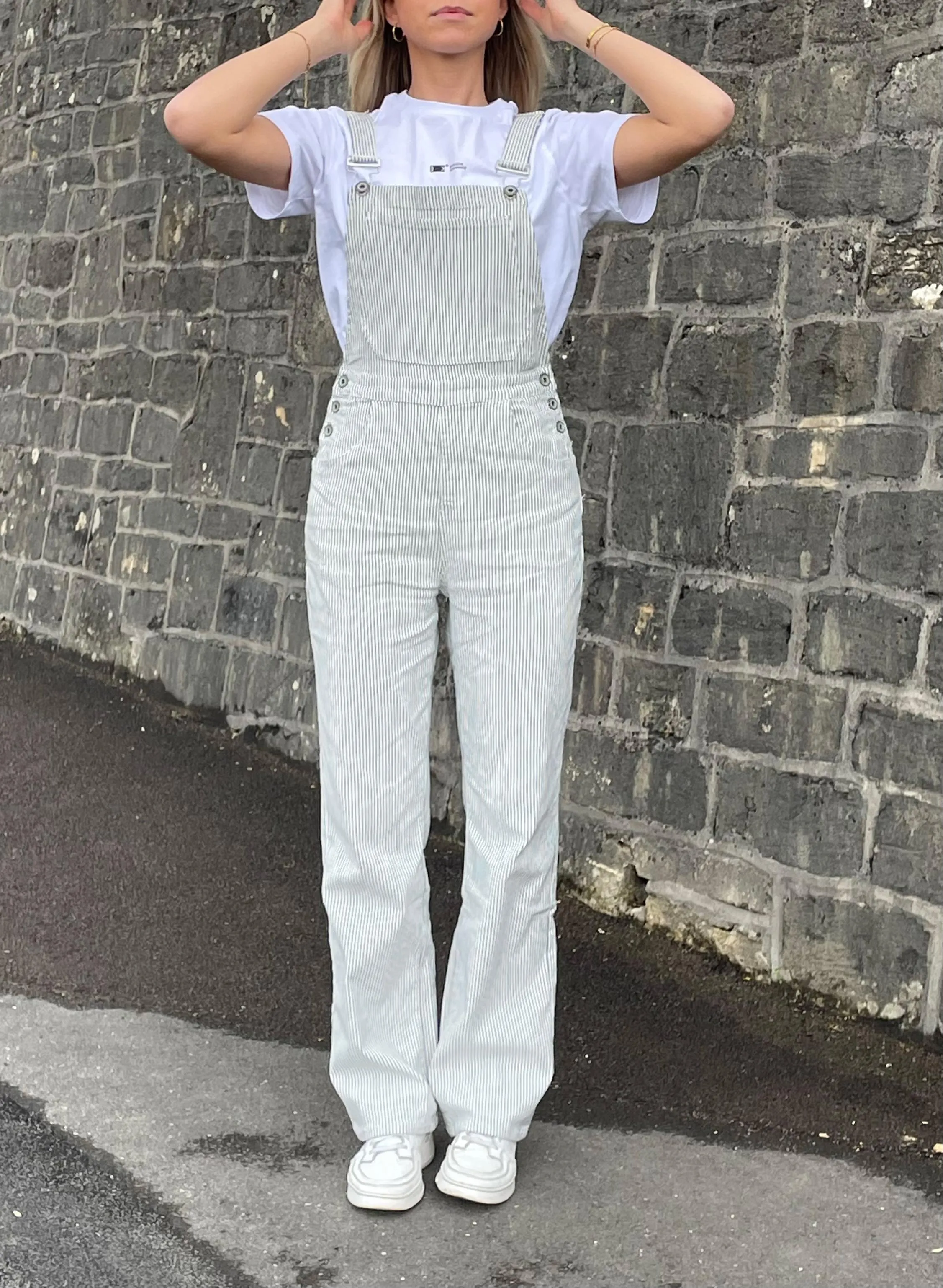 Riley overall with stripes - White