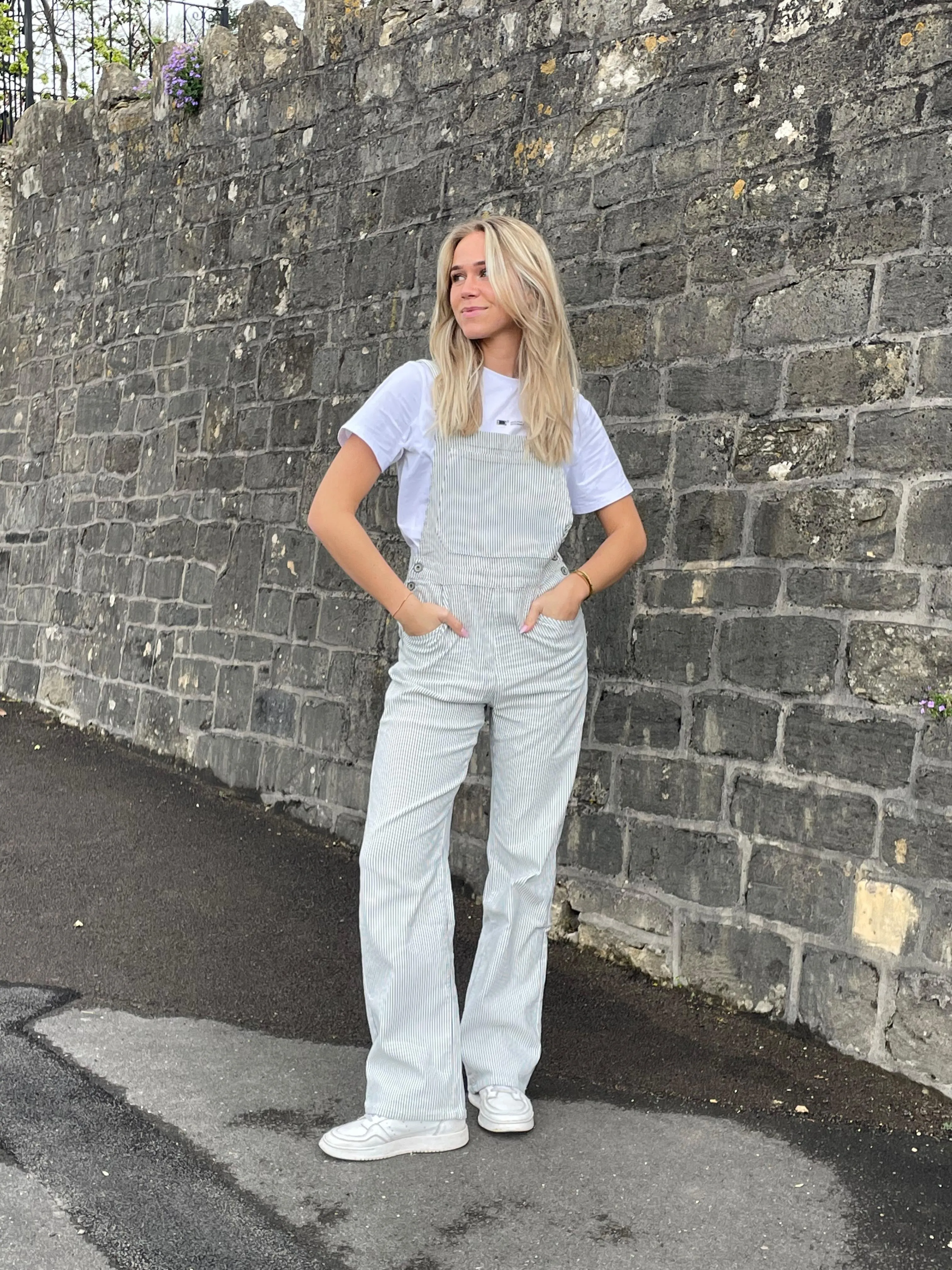 Riley overall with stripes - White