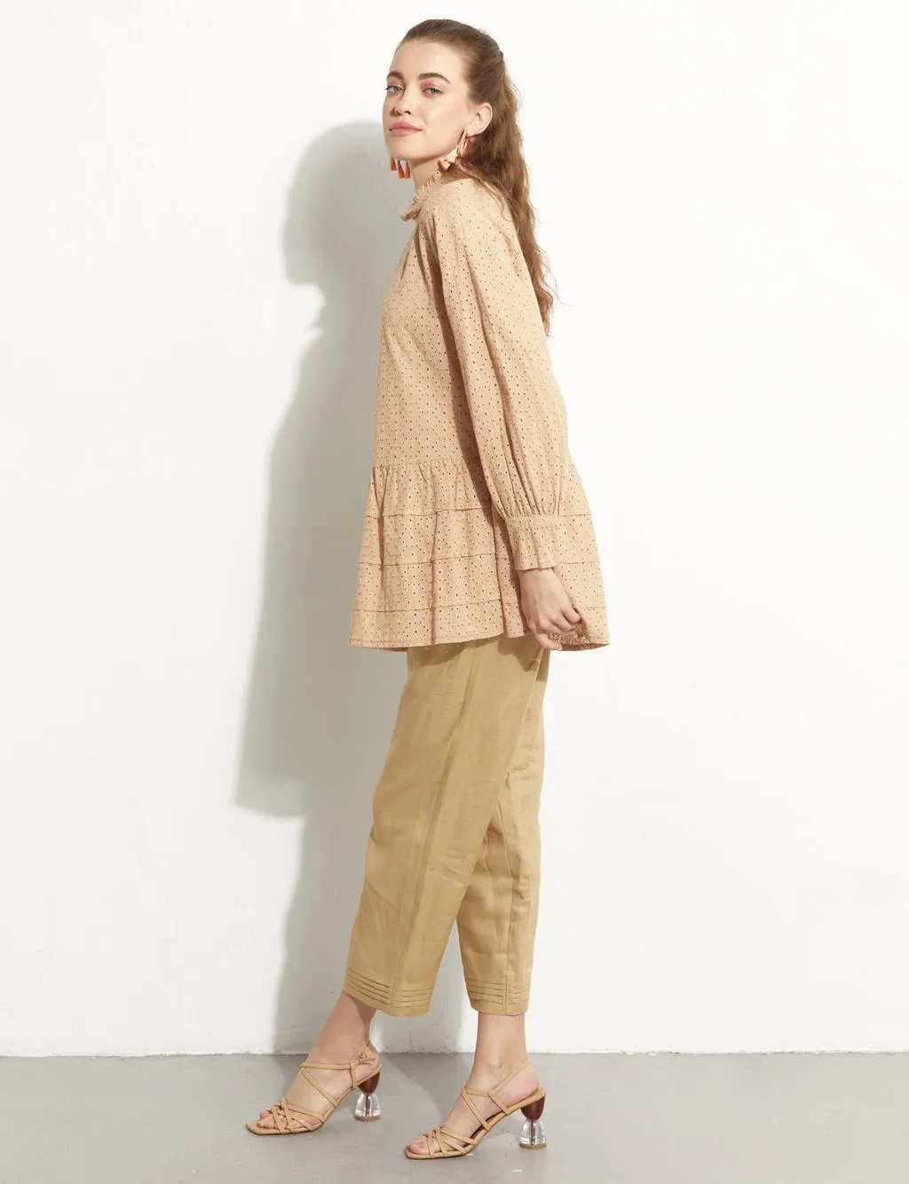 Ruffle Collar Embroidery Tunic Skin Color