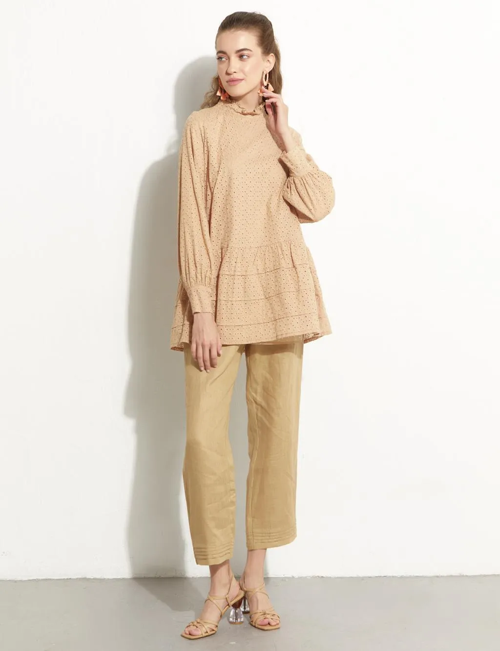 Ruffle Collar Embroidery Tunic Skin Color