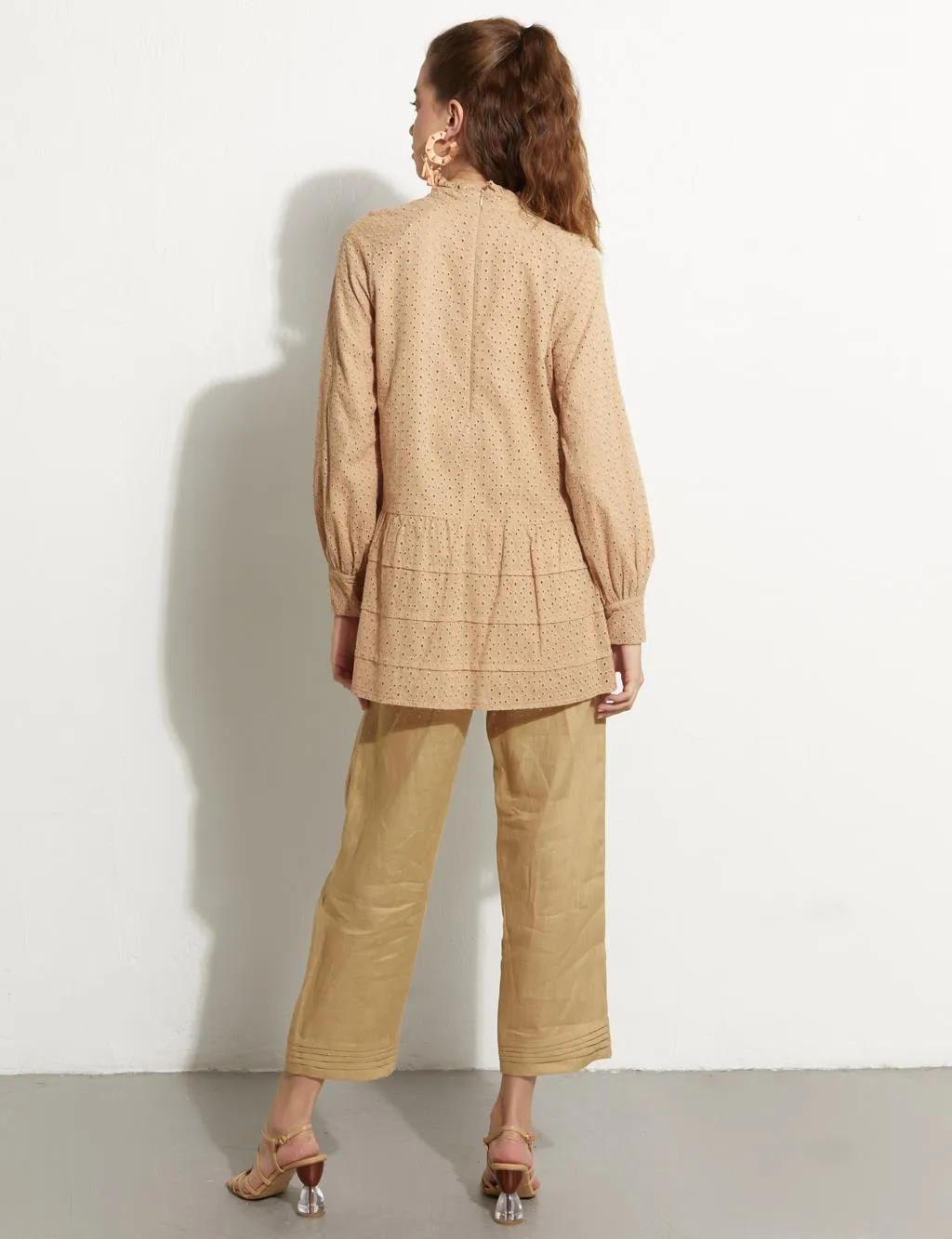 Ruffle Collar Embroidery Tunic Skin Color