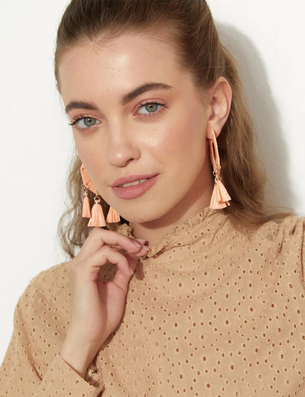 Ruffle Collar Embroidery Tunic Skin Color