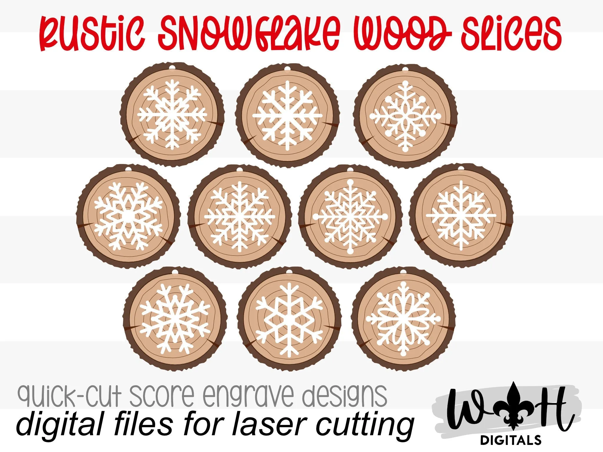 Rustic Snowflake Wood Slices - Layered Christmas Ornament Bundle - Quick Cut and Score File For Glowforge Lasers - Digital SVG File