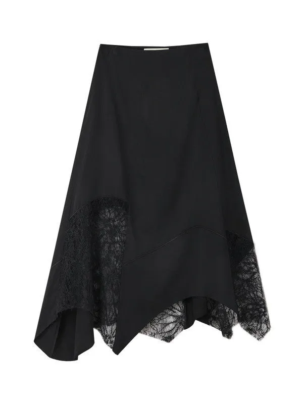 Satin Lace Asymmetry Elegant Chic Long-Skirt