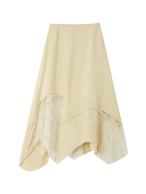Satin Lace Asymmetry Elegant Chic Long-Skirt