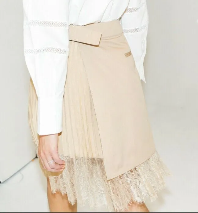 Self Portrait Canvas Wrap Mini Skirt | Utility, Lace, Beige, Pleats, High Waist