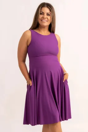 Silky Reversible Comfort Crop Midi Dress W/ Pockets - Purple