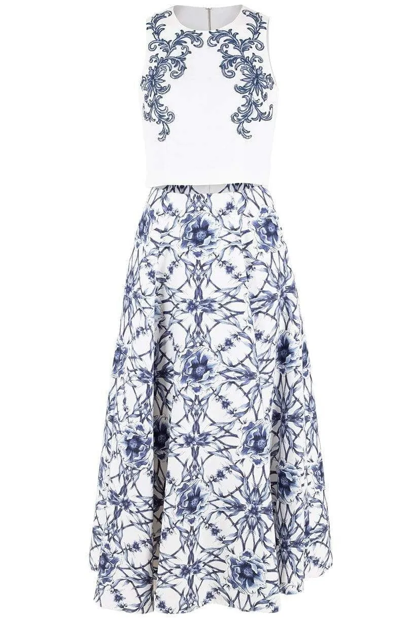 Sleeveless Beaded Crop Top and Skirt