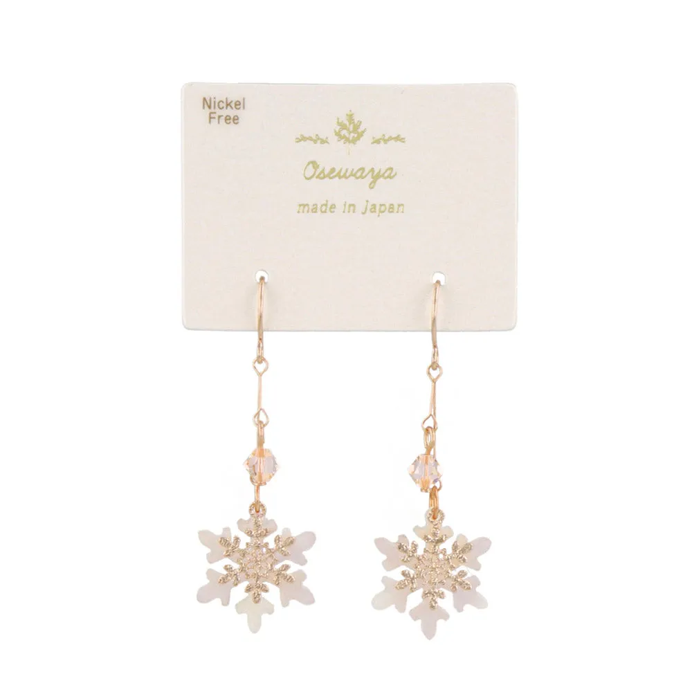 Snowflake and Stone Drop Earrings