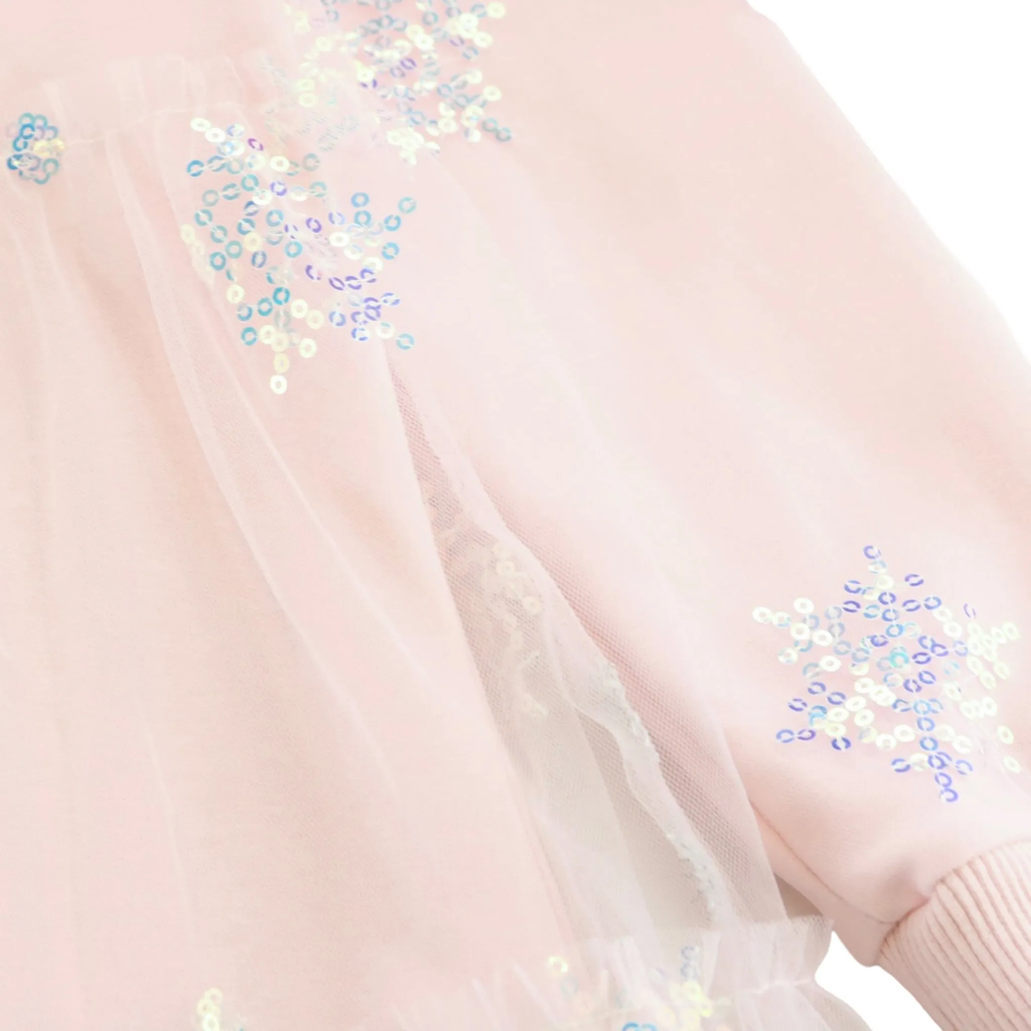 Snowflake Sequin Mesh Layer Dress -Pink