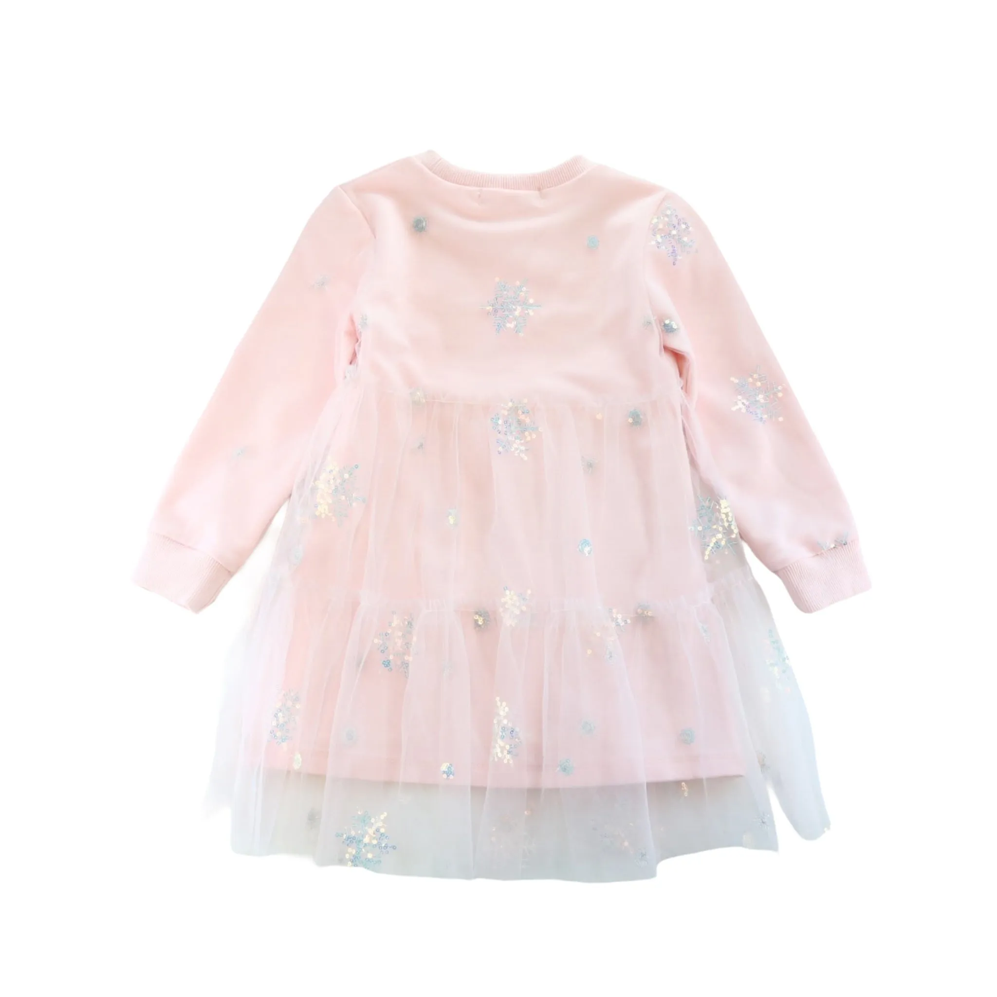 Snowflake Sequin Mesh Layer Dress -Pink