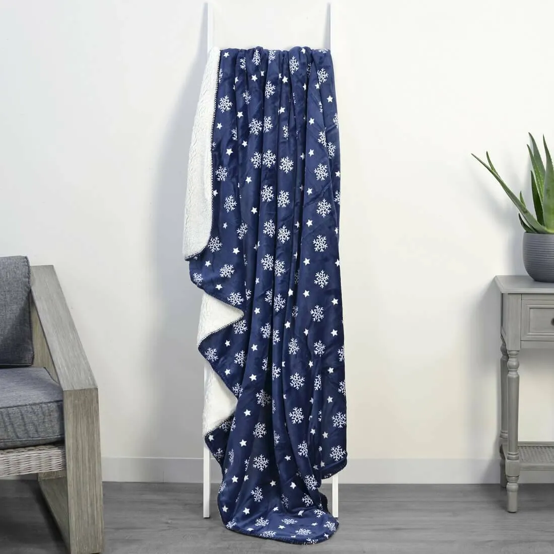 Snowflake Sherpa Lined Fleece Blanket Throw Soft 150 x 200cm