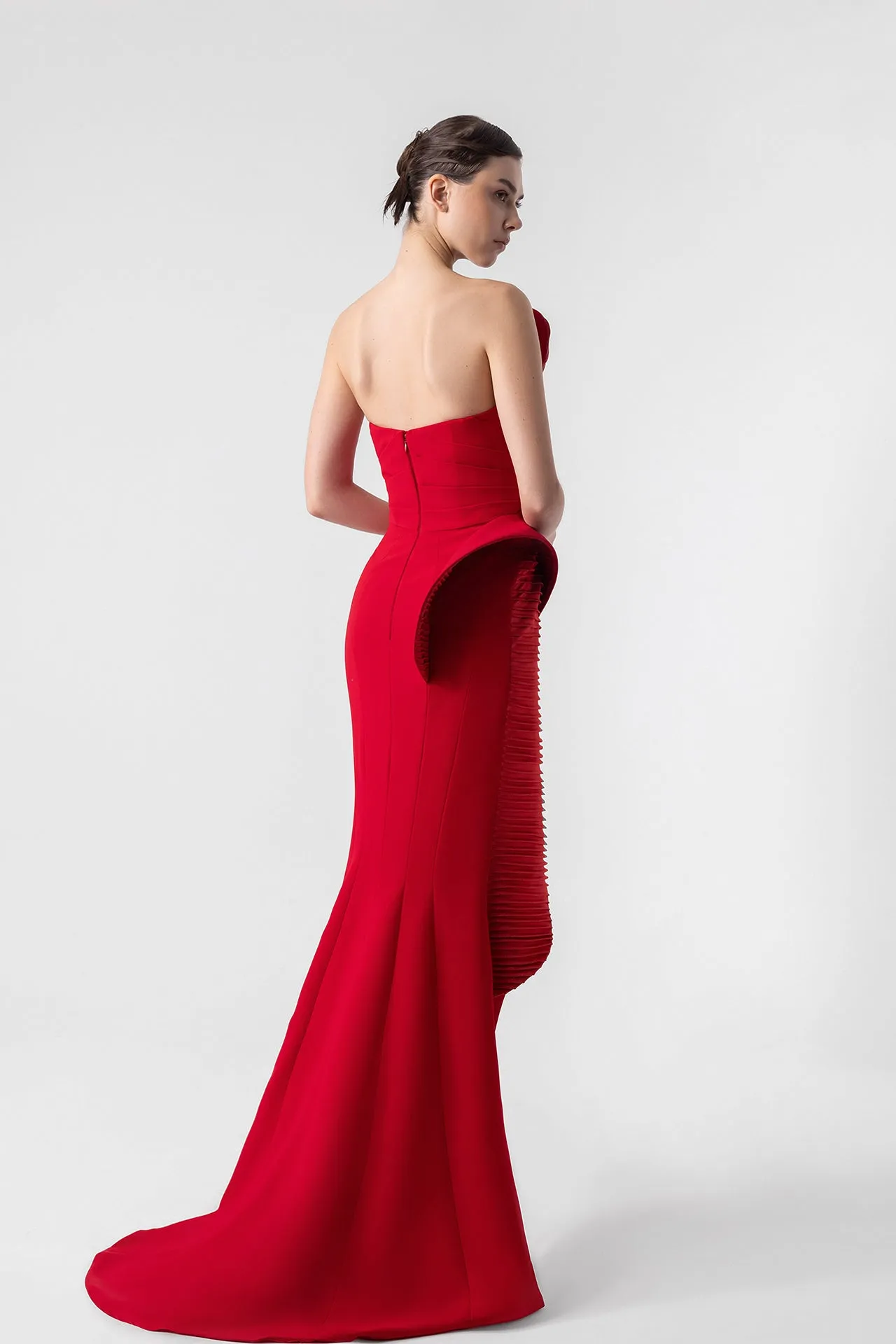 Strapless Lamé Organza Dress with Sculptural Bodice