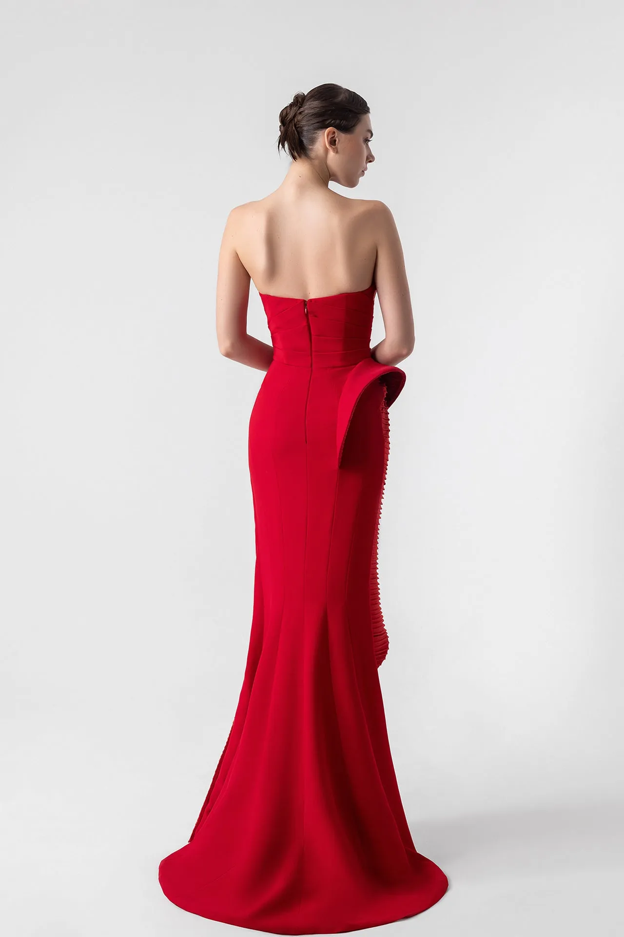 Strapless Lamé Organza Dress with Sculptural Bodice
