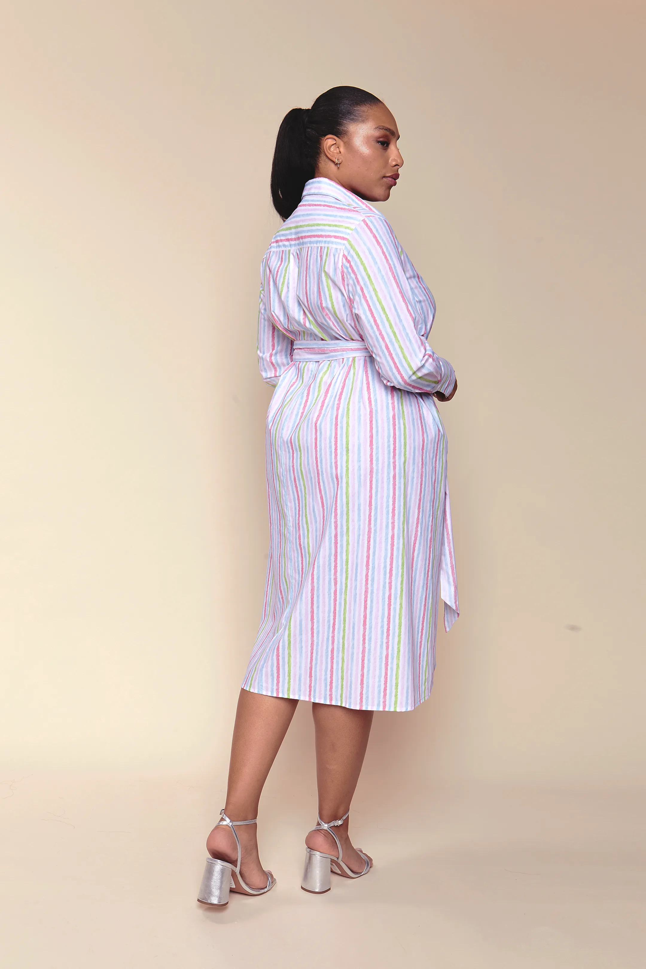 Striped Cotton Poplin Shirt Dress in Pink