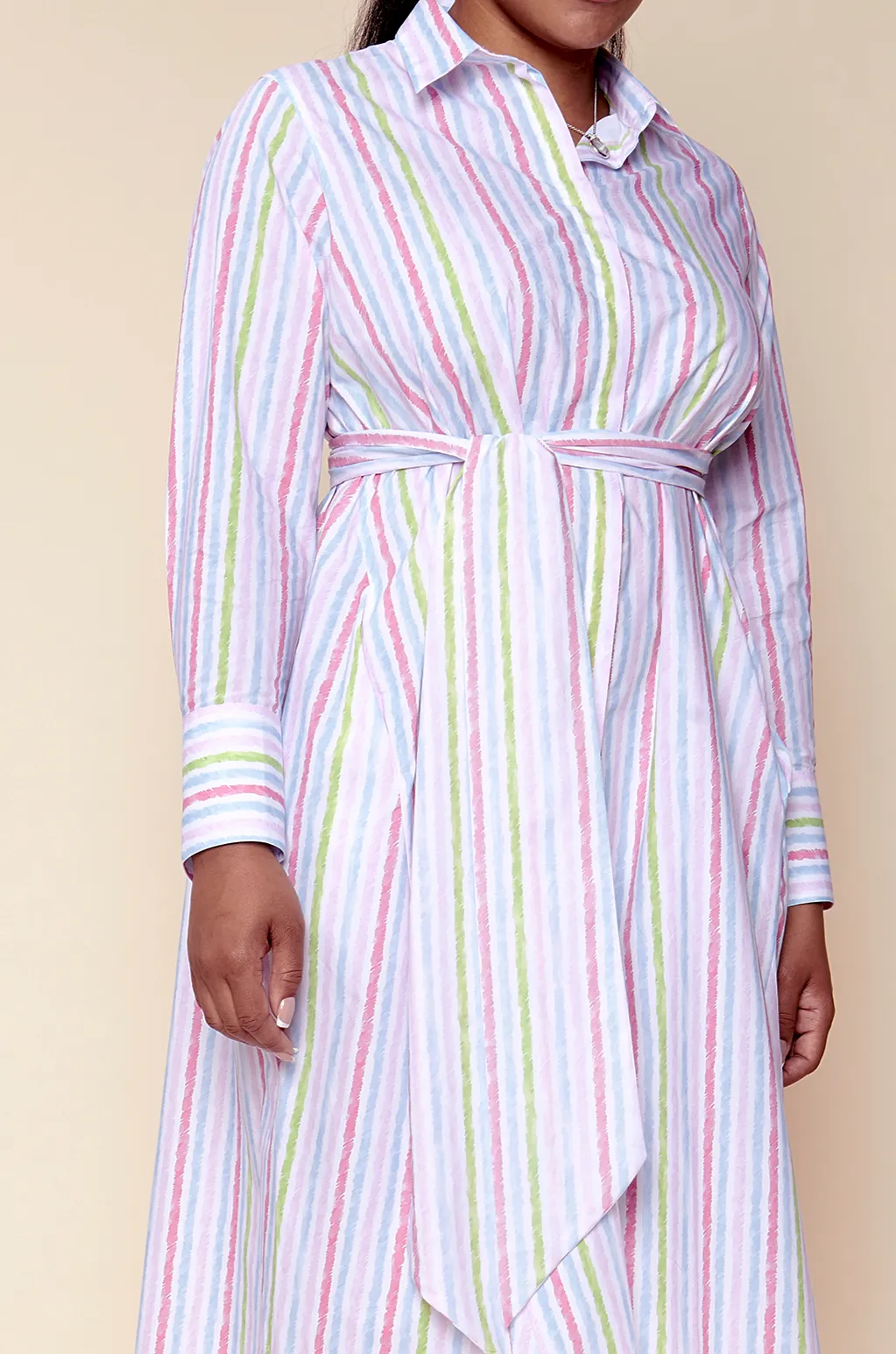 Striped Cotton Poplin Shirt Dress in Pink