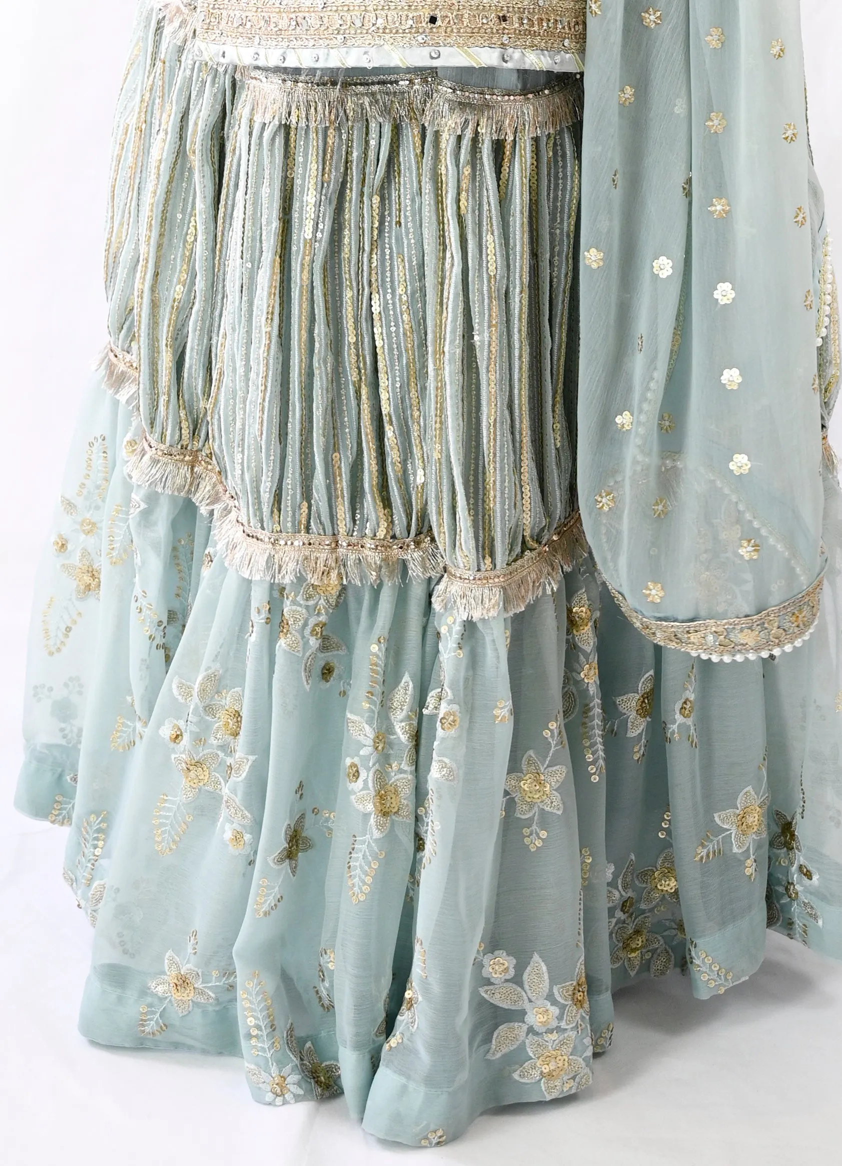 Stunning Lehenga with Knee length Kameez in Chiffon Blue