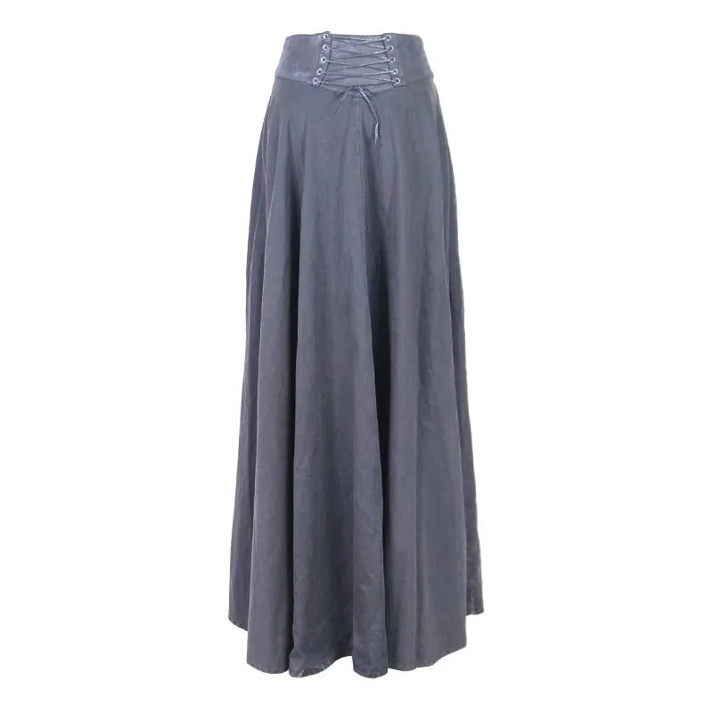 'Take a Bow' Flowy Punk Long Skirt with a Leather Waistband