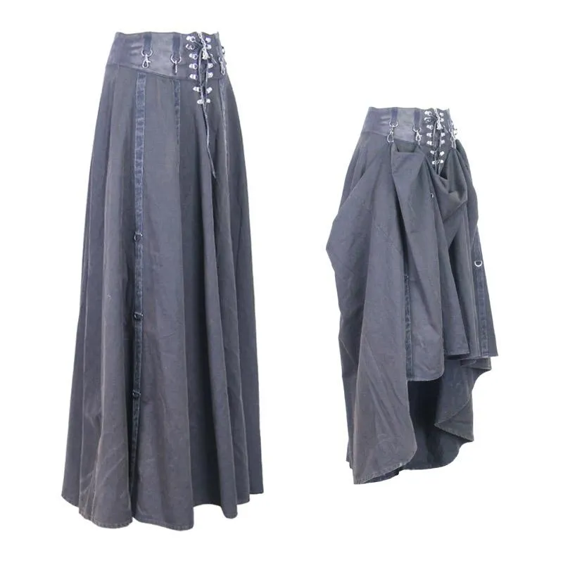 'Take a Bow' Flowy Punk Long Skirt with a Leather Waistband
