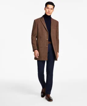 Tallia Mens Overcoat Coat Large Brown Herringbone