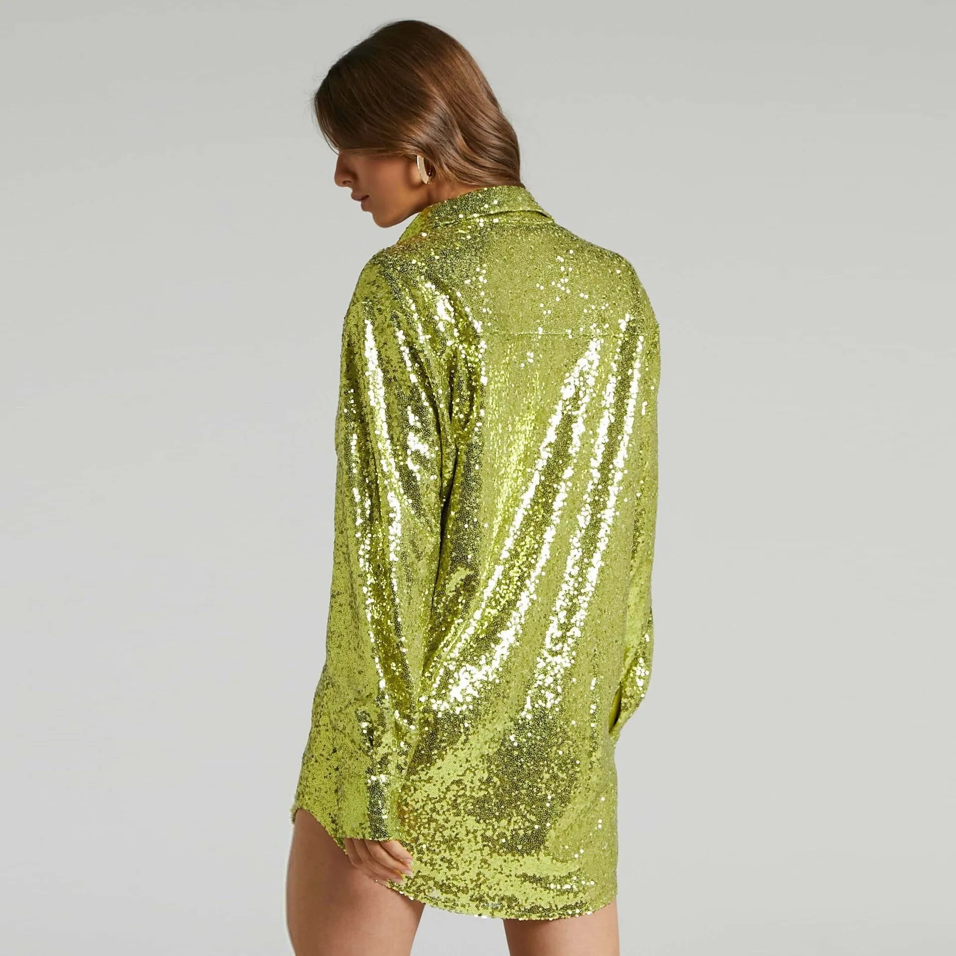 TastyHottie - Margie Turn-down Collar Bright Silk Shirt Dress