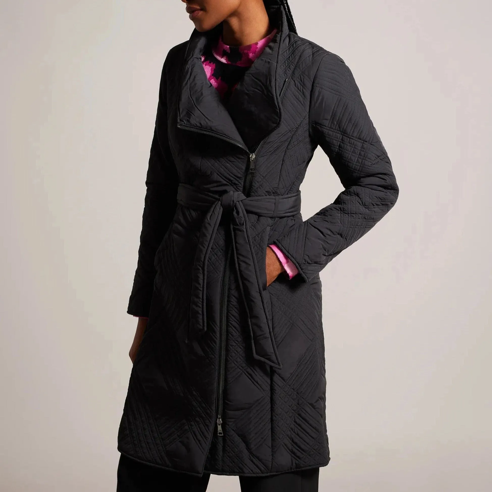 Ted Baker Rosemae Midi Quilted Wrap Coat With High Collar