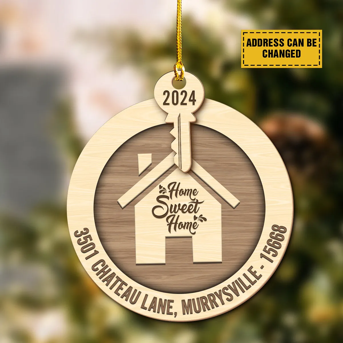 Teesdily | Customized Home Sweet Home Ornament Christmas, New House With Key 3 Layer Wood Ornament, First Home 2024 Christmas Gift