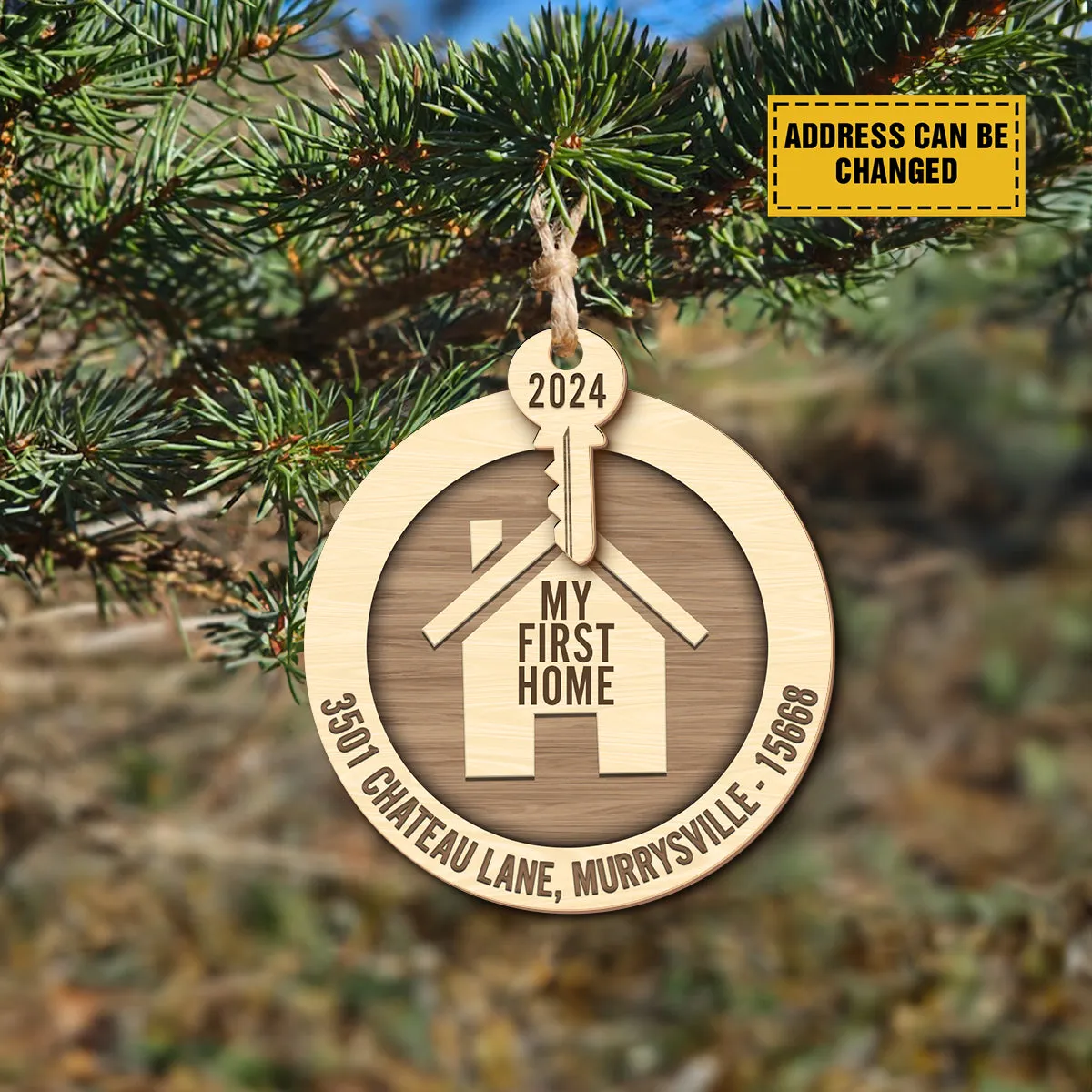 Teesdily | Customized Home Sweet Home Ornament Christmas, New House With Key 3 Layer Wood Ornament, First Home 2024 Christmas Gift