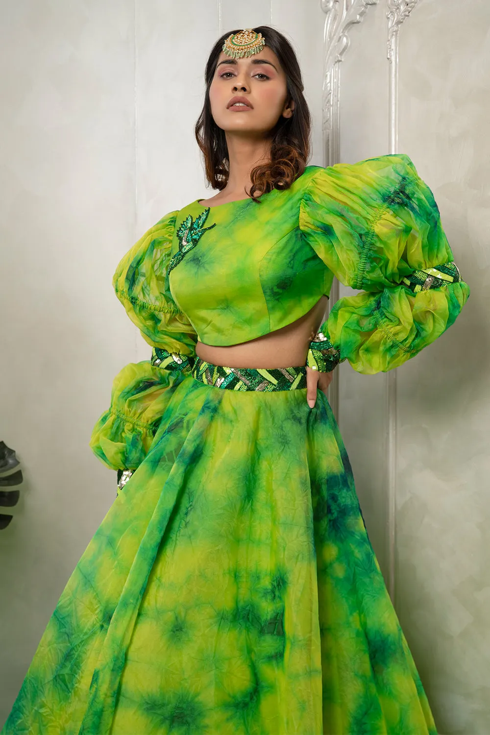 TIE AND DYE GHAGRA BLOUSE DUPATTA