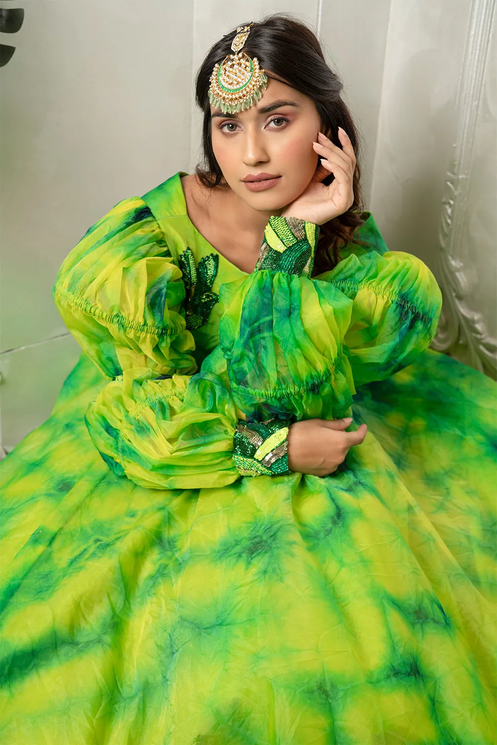 TIE AND DYE GHAGRA BLOUSE DUPATTA