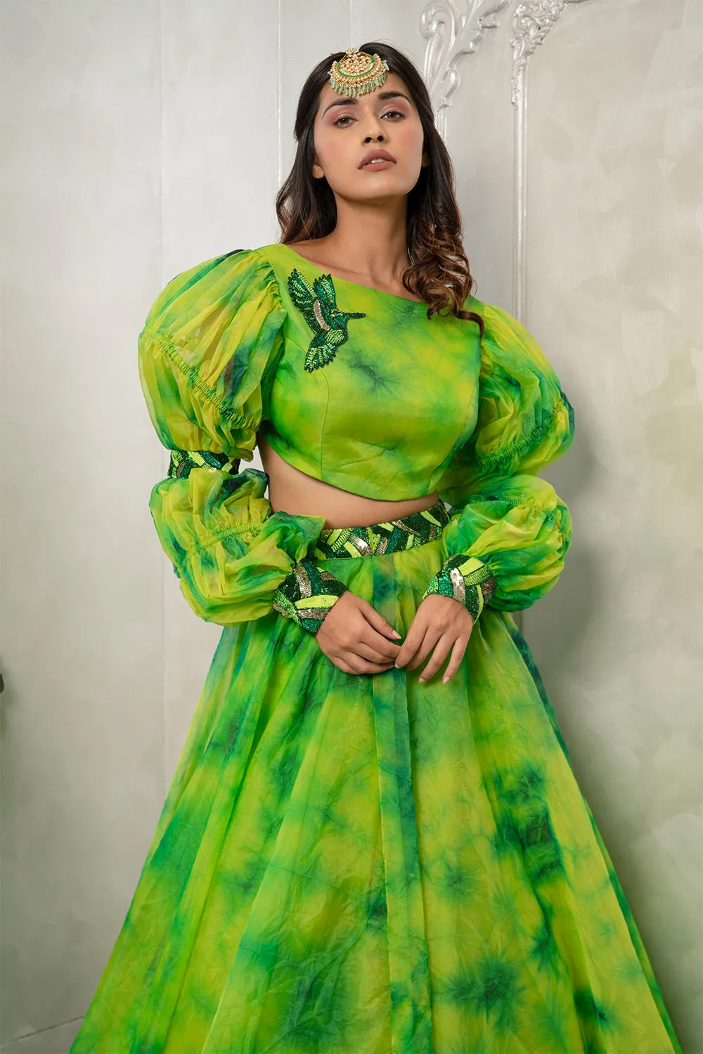 TIE AND DYE GHAGRA BLOUSE DUPATTA
