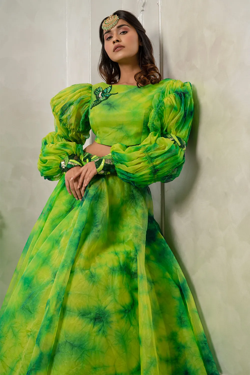 TIE AND DYE GHAGRA BLOUSE DUPATTA