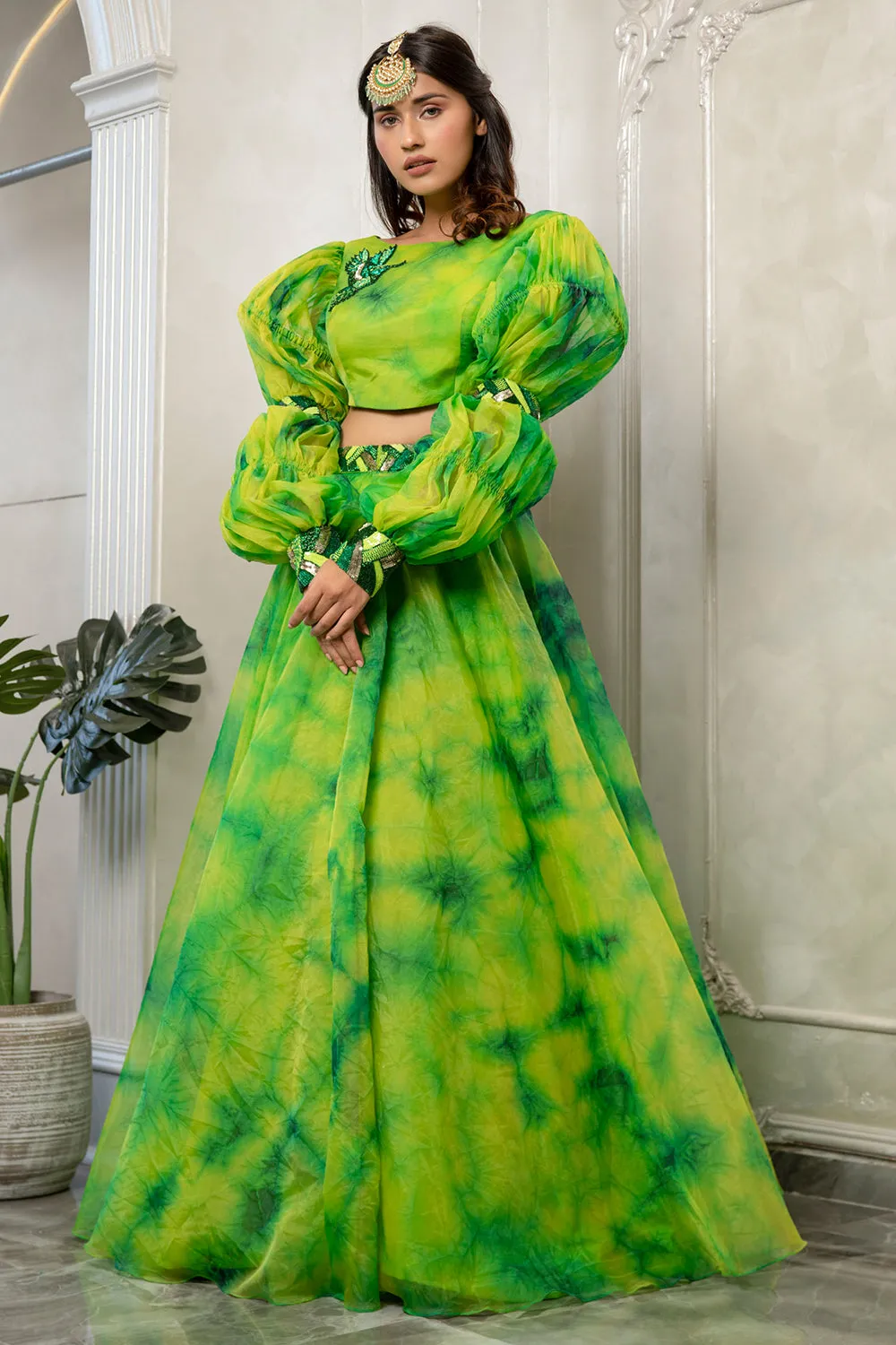 TIE AND DYE GHAGRA BLOUSE DUPATTA
