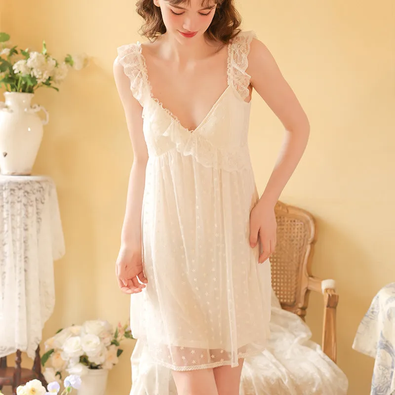 Toleet alien invasion dress to impress Princess Strap Nightdress Women's Summer Lace Snowflake Net Sexy V-neck