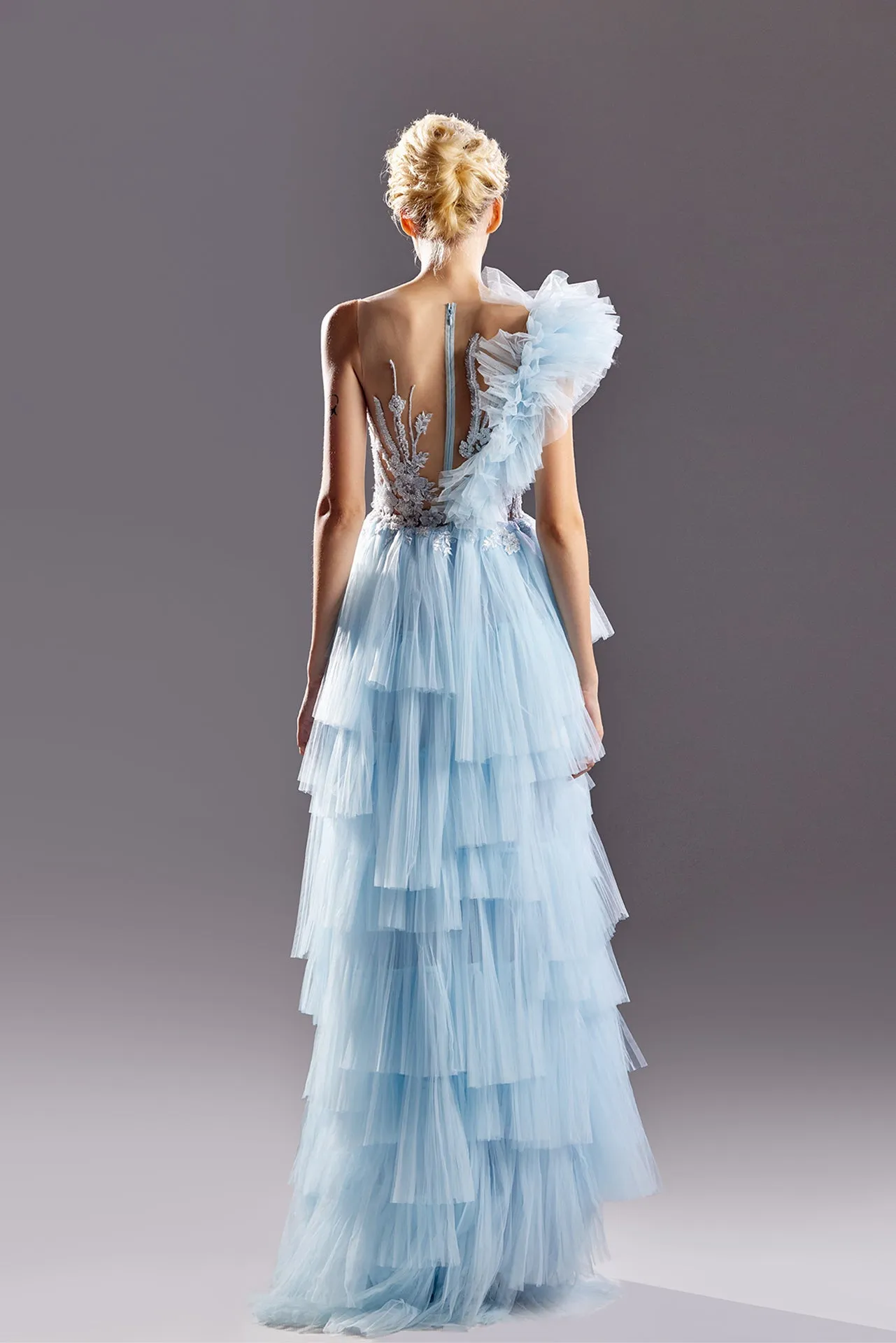 Tulle Dress with Lace Embroidery