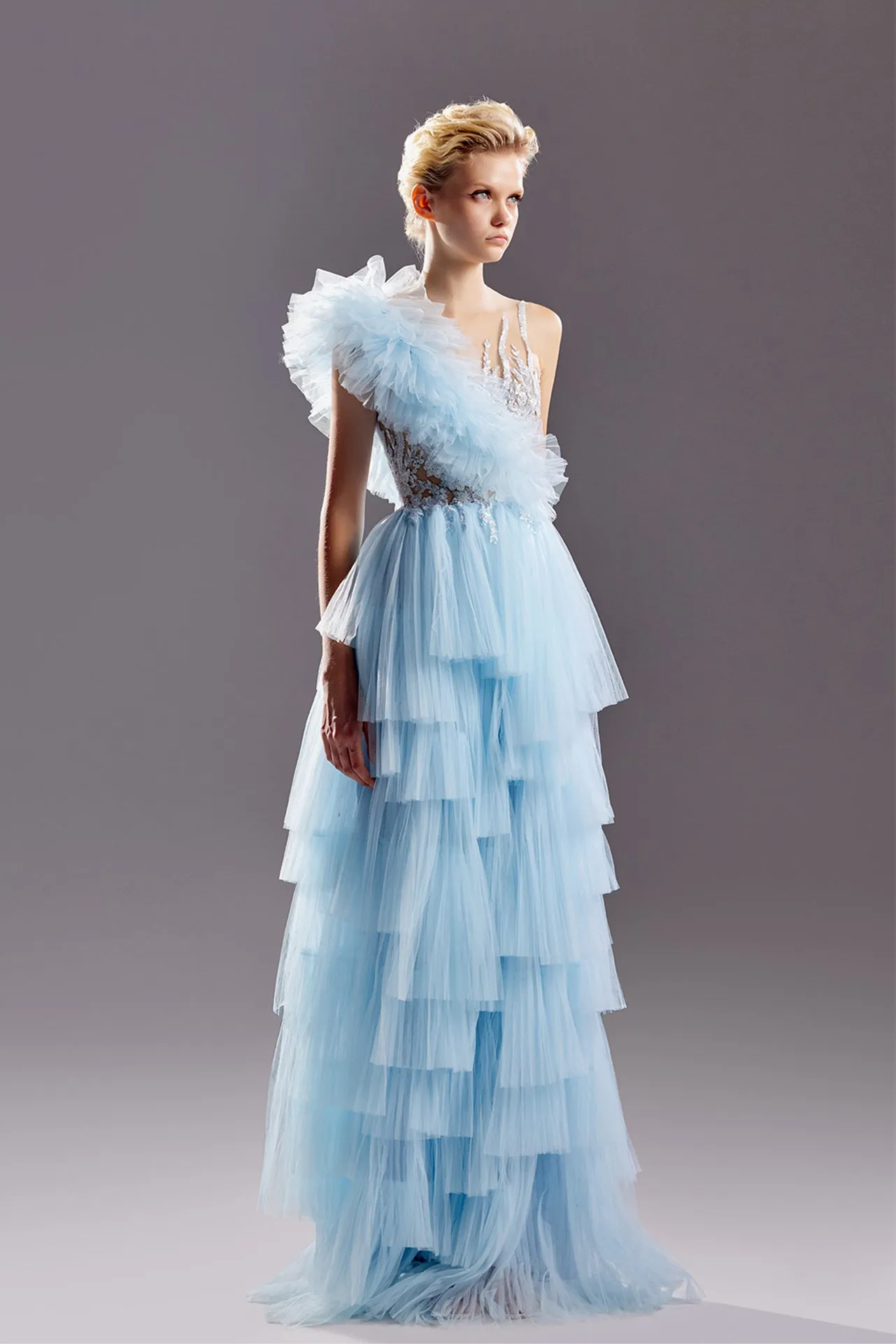 Tulle Dress with Lace Embroidery