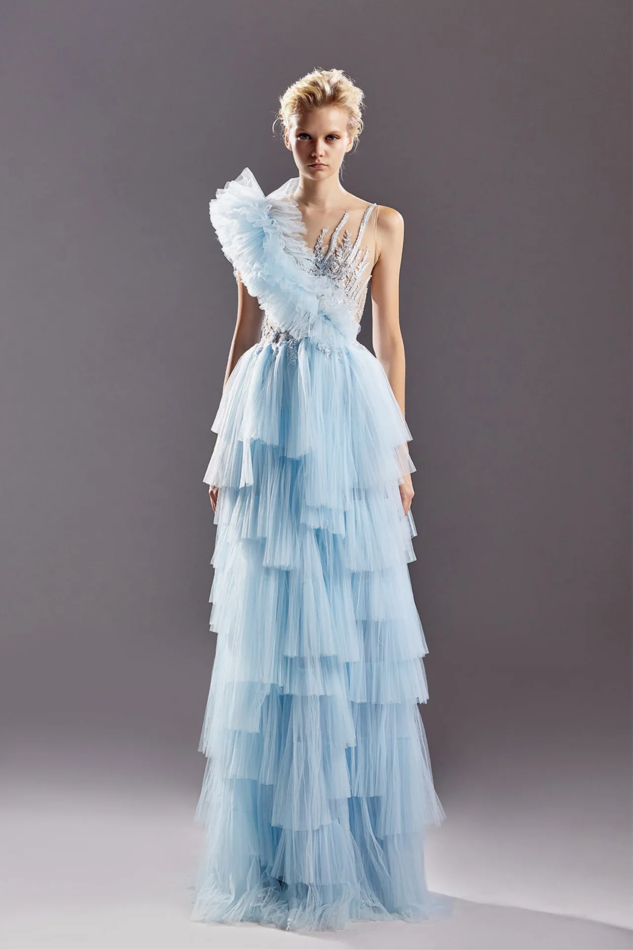 Tulle Dress with Lace Embroidery
