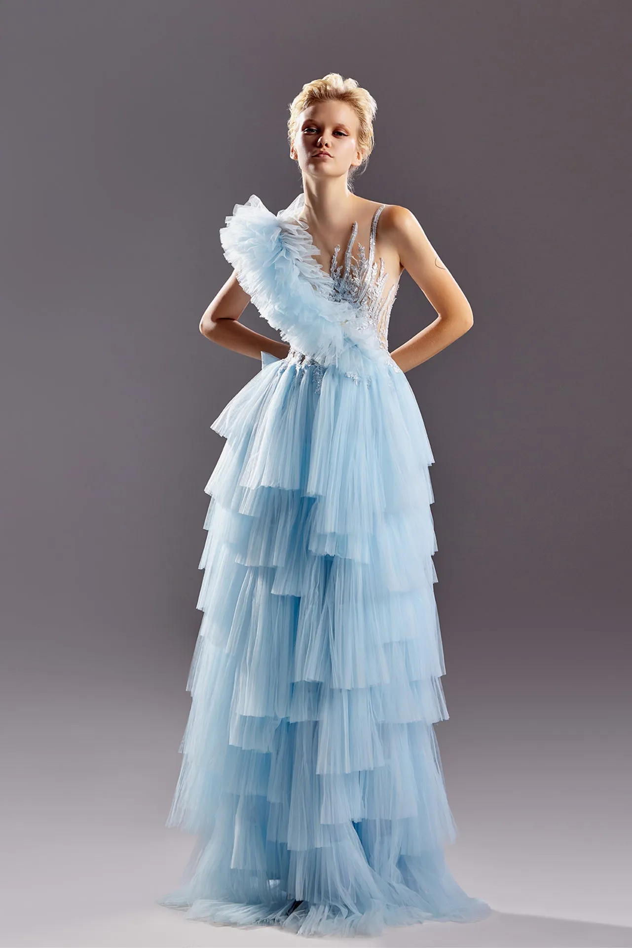 Tulle Dress with Lace Embroidery