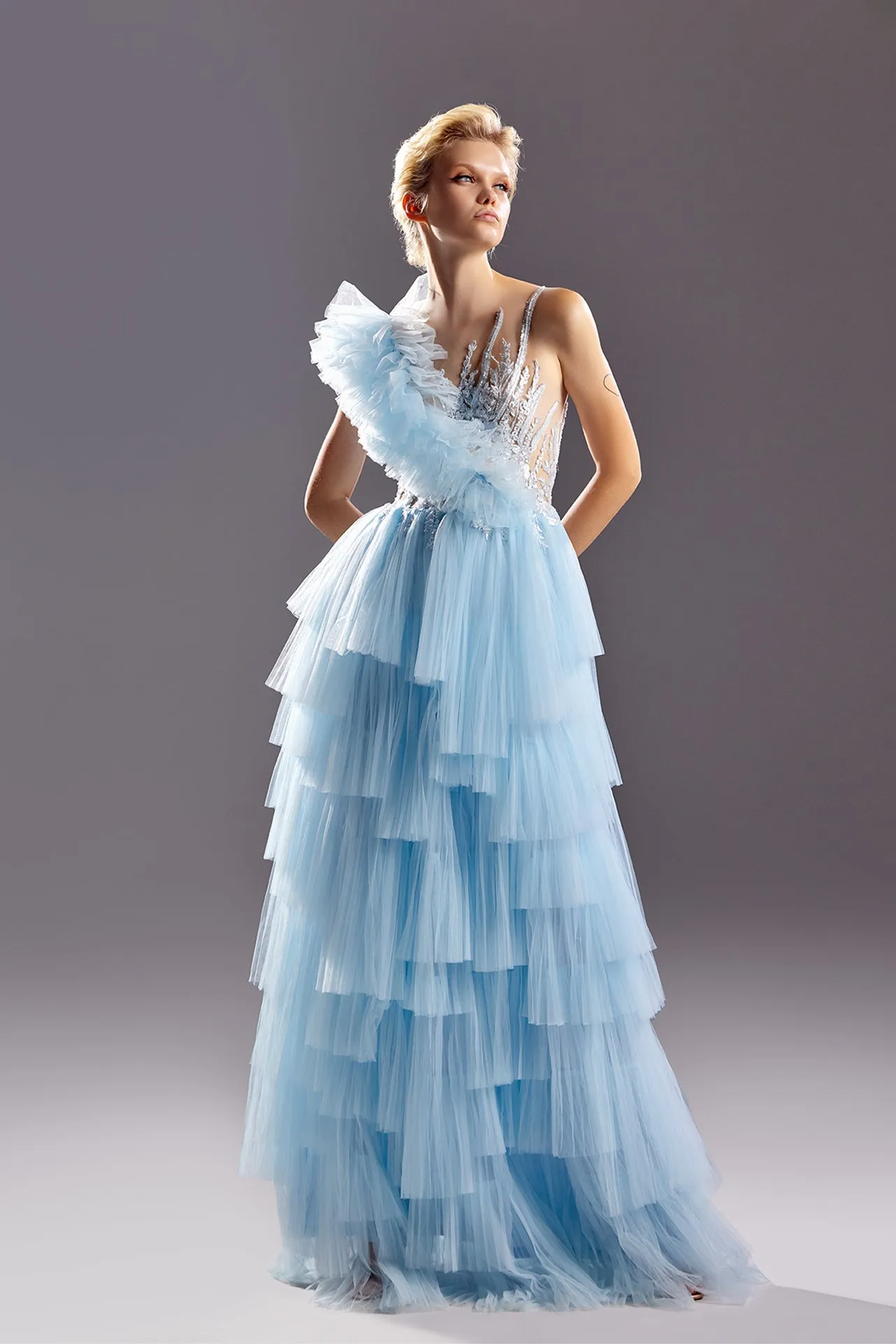 Tulle Dress with Lace Embroidery