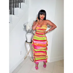 VACATION COLOR BLOCK  2 PIECE SKIRT SET