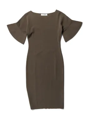 Valentino Short Sleeve Bodycon Midi Dress Olive Green