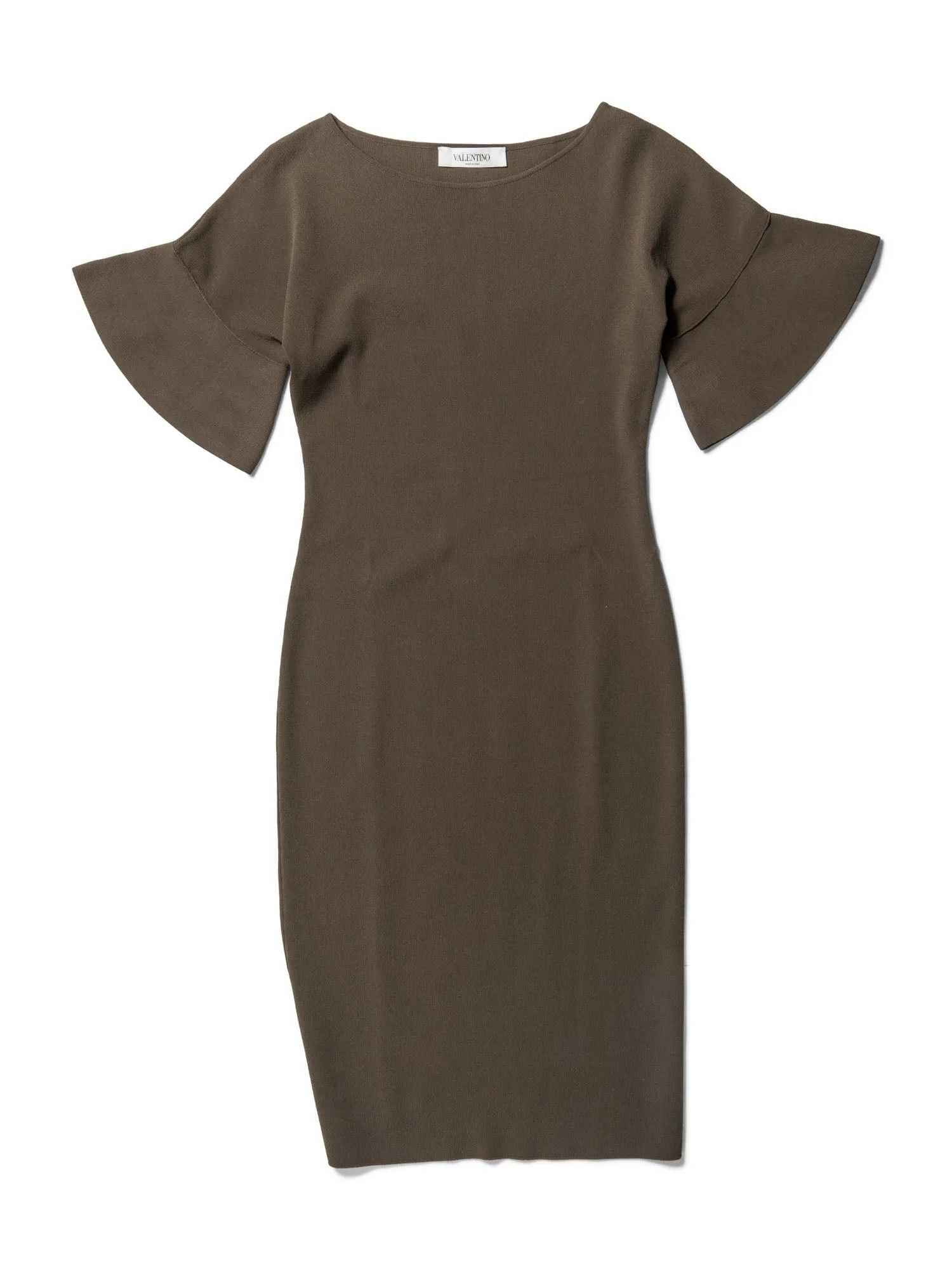 Valentino Short Sleeve Bodycon Midi Dress Olive Green